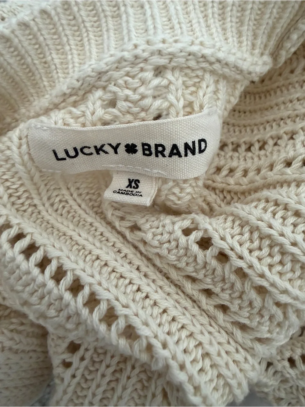 Lucky Brand Boho Mixed Stitch Crochet Cardigan Sweater Cream XS Cottagecore